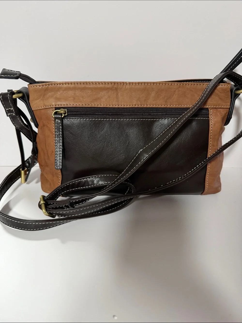 Genuine leather Giani Bernini Two-Tone Brown Crossbody Bag - Tan and Dark Brown
